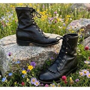 Justin USA Boots L506 Black Leather Lace Up Womens Sz 6 Kiltie Combat Western
